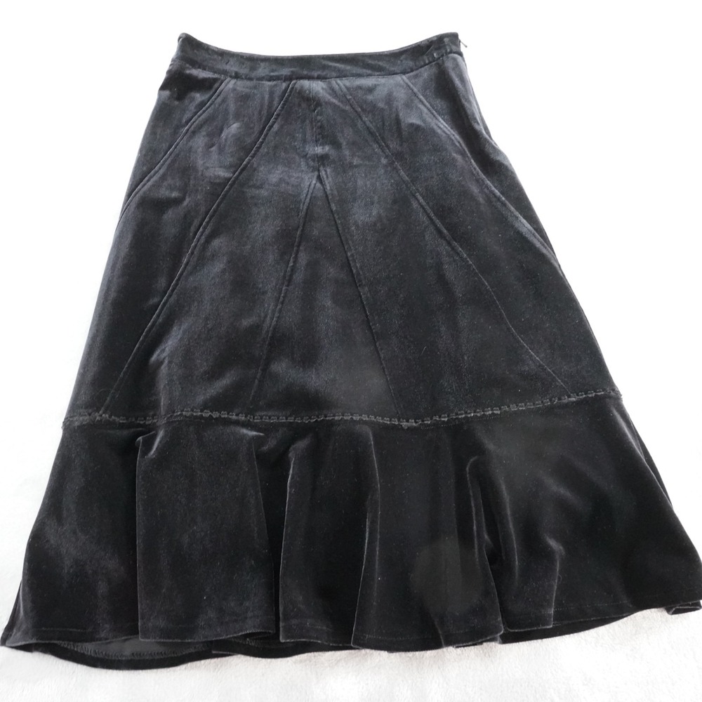 Vintage Amore Velvet Midi Skirt Womens M Black Ruffle Lined Whimsigoth Holiday